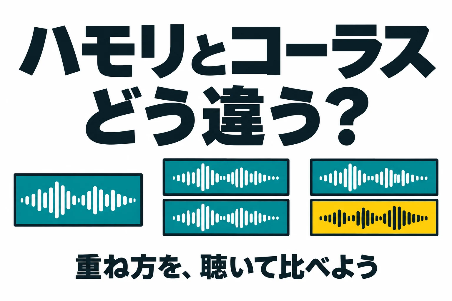主旋律だけ、同じ旋律を重ねる、違う旋律を重ねる、の3つの音声トラックを並べた図